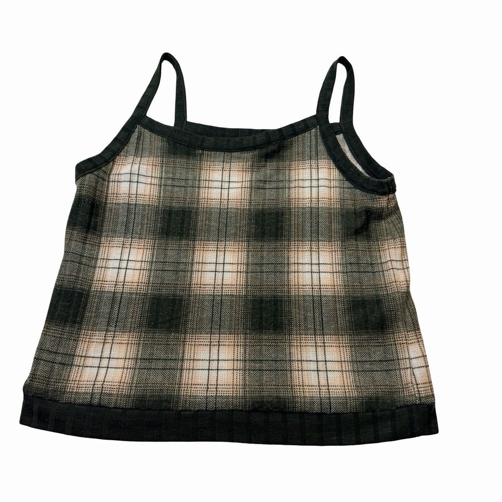 Love Fire Top Women's Size Large Green Plaid Y2K Sleeveless Cropped Goblincore